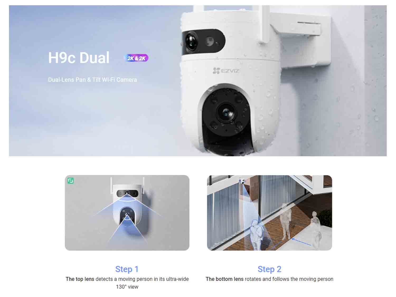 Weatherproof Ezviz H9C Dual-Lens 2K+Pan & Tilt Wi-Fi Camera